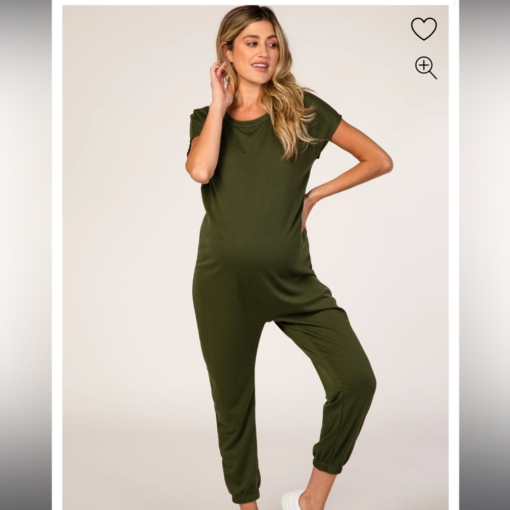 PinkBlush Gray Short Sleeve Maternity Jumpsuit